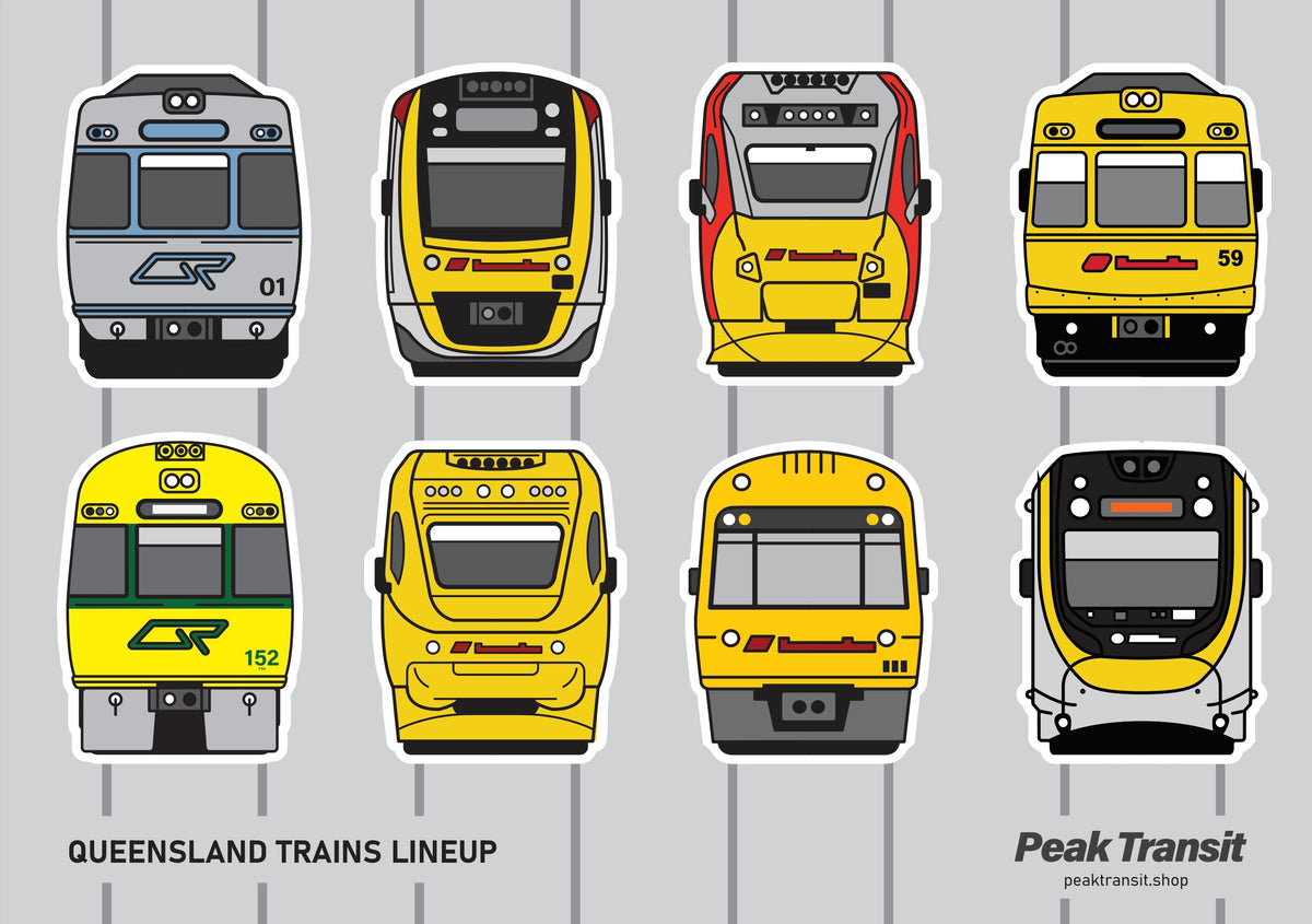 QLD trains lineup sticker sheet – Peak Transit